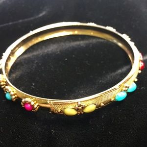 Bracelet, Indian gold-plated bangle w/ gemstones